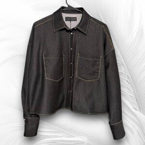 NWT ZARA Dark Blue Denim Button Front Overshirt Jacket Size M